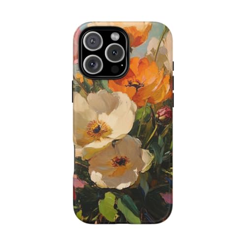 Coque rigide mate iPhone 16 Pro Max orange bouquet de peinture anti-choc