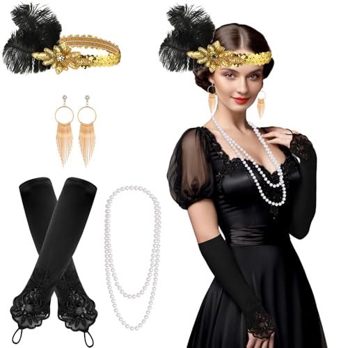 FEPITO 7 Stück 1920er Flapper Great Gatsby Accessoires Set Mode Roaring...