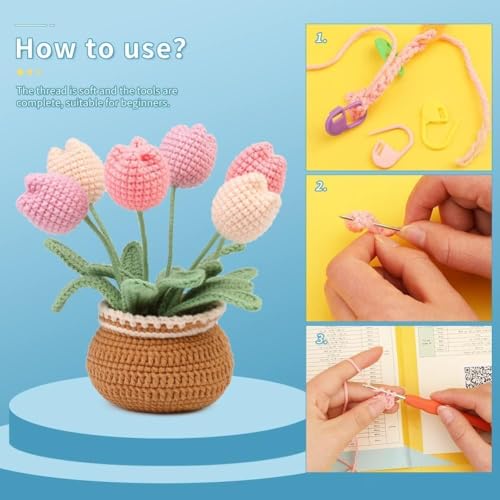 Image of Crochet Kit with Soft Grip Handles - Full Crochet Hook Set for Beginners & Yarn Lovers - Ergonomic Crochet Tools for DIY Craft & Gifting (Tulip Crochet KIT)