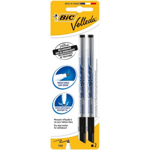 BIC Velleda 1721 Feutres Effaçables à Sec - Noir, Blister de 2