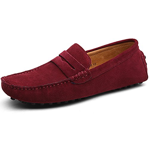 Image of ANUFER Men's Suede Leather Penny Loafers Comfort Driving Shoes Moccasin Slippers