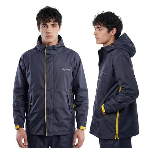 Image of Lifelong Men's Raincoat Set | Waterproof Polyester Double-Coated Reversible Rain Suit | Hooded Jacket with Inner Mobile Pocket & Pants | Standard Length for Hiking, Camping XXL