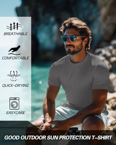 Huukeay 3 Pack Men's Big and Tall Swim Shirts,UPF 50+ Sun Protection Rash Guard Quick Dry Beach Fishing Water Tops3