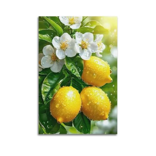 Poster citrons fleurs ZHOUKEG 60x90cm pour habiller un mur blanc sans cadre lourd