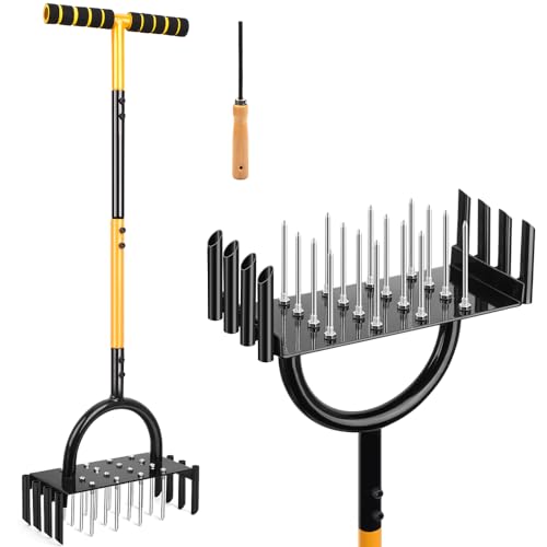 mujaxect 2-in-1 Rasenlüfter, Aerifizierer für Rasen Mit 16 Nägeln und 8 hohlen Schlitzen, Rasen Aerifizierer, Rasenspecht Aerifizierer Mit Rutschfester T-Griff, Rasenbelüfter für Rasen Garten