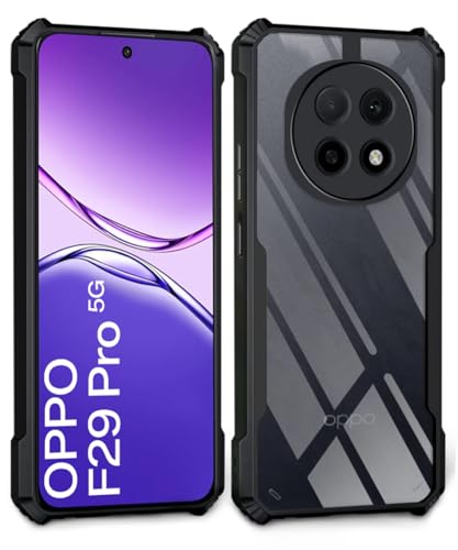 Image of WOW IMAGINE PC,Thermoplastic Polyurethane Shock Proof Clear Protective Back Case For Oppo F29 Pro 5G-Airedge Technology|360 Degree Camera Protection|Transparent Hybrid Back Case Mobile Cover-Black