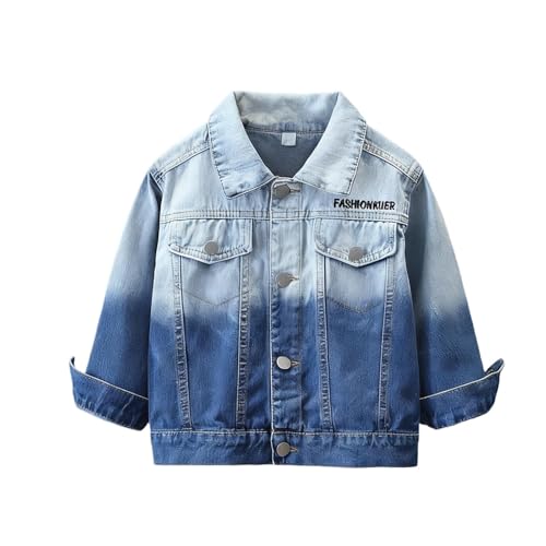Kids Gradient Denim Jacket Girls Boys Button Down Lapel Collar Long Sleeve Loose Stylish Graphic Outerwear for 2-14 Years