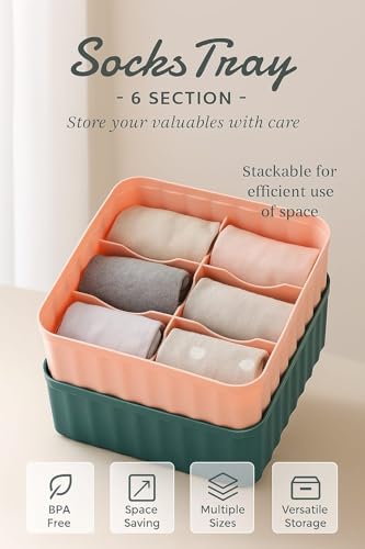 Image of Leawall 6-Compartment Wardrobe Organizer drawers organisers for Underwear, Socks, Bras, Ties, Scarves & Undergarments,storage box and organiser, Socks organizer Socks Tray (6 Pcs,Multicolor)