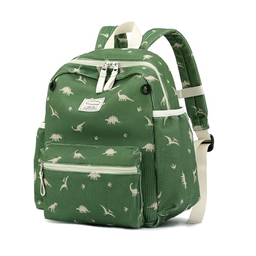 Tanweibago Mochila infantil de veludo cotelê para meninos e meninas para jardim de infância primário, Verde dinossauro, Small(13.7' H Fit A4 Folder), Mochila