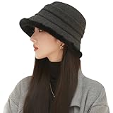 Vintage 1920s Cloche Hats Packable Winter Fleece Lined Bucket Hat Church Women (A-Grey)