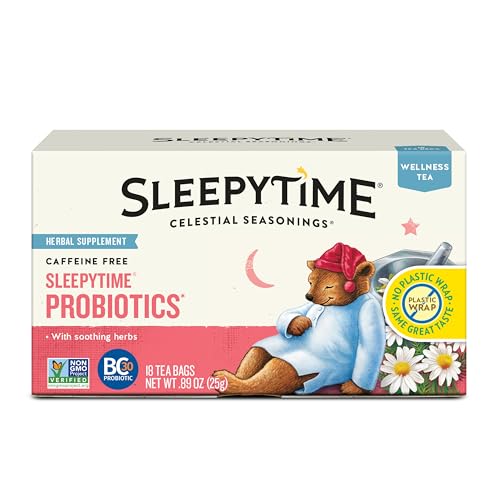 Celestial Seasonings Sleepytime Wellness Tea Plus Probiotics, Caffeine Free, 18 Tea Bags Box, (Pack of 6)