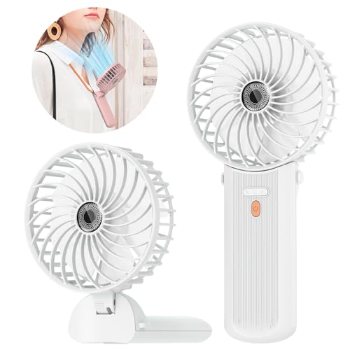 Lepwings Ventilador de Mano Portátil, Mini ventilador Recargable USB, 3 en 1 Ventilador de Mesa Plegable 180° con Cordón para Cuello, 4 Velocidades y 5,5-16 Horas de Trabajo - Blanco