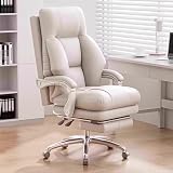 Gaming Stuhl, Schreibtischstuhl, Bürostuhl Ergonomisch mit Fußstütze, Computerstuhl mit Fußstütze Und Lordosenstütze, 160° Ultraweiter Neigungswinkel, Dickere, Weiche Polsterschicht (weiß)(White)