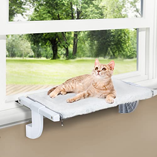 Zoratoo Window Sill Mount Cat Perch For Indoor Cats, One-Step Sliding Adjustment Cat Hammock Window Seat With Removable Two Fabrics Covers, No Suction Cups Cat Beds For Windowsill & Bedside (L) #TOP28