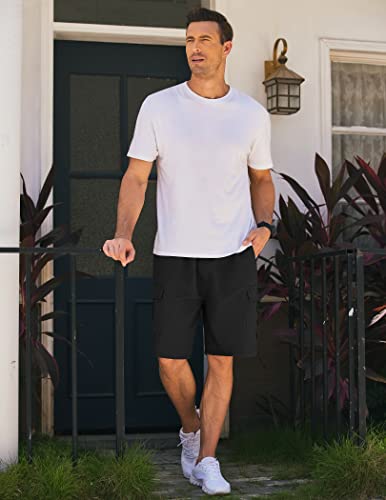 Coofandy Men's Cargo Shorts Elastic Waist Relaxed Fit Cotton Casual Outdoor Lightweight Work Shorts With Pockets Black #TOP2
