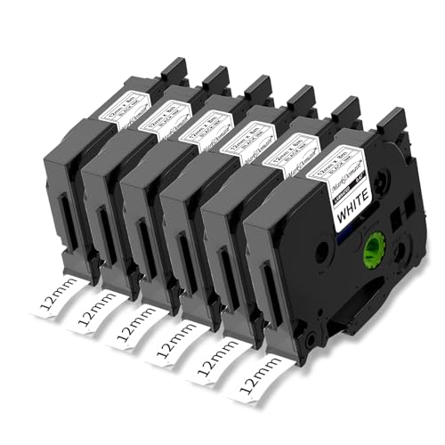 12mm 0.47 Inch Laminated Black Ink on White Label Tape Replacement for Brother TZe-231 TZe231 P Touch TZe TZ Label Maker Tape, Compatible with PTD210 PTH110 PTD220 PTD202 PTD610BT, 6-Pack