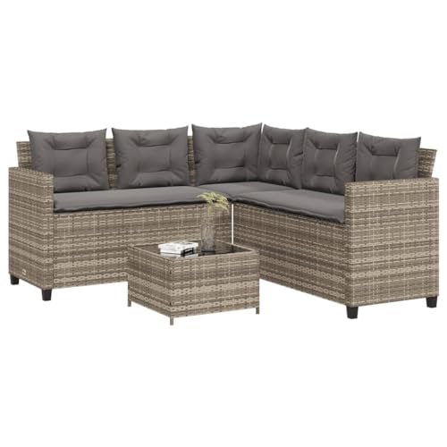 Keyroto Gartensofa wetterfest Balkon Lounge L Form Balkonmöbel Kleiner Balkon Balkonsofa Garten Lounge Set Gartenmöbel Klein Lounge Sofa Outdoor Rattan Ecklounge-Grau-