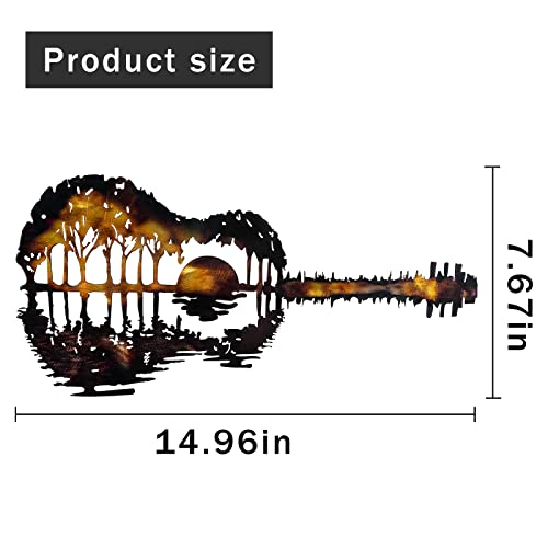 Ylnapuopjia 15X7 Inches Abstract Dusk Sunset Guitar Metal Wall Art Bar Dining Room Music Studio Decor Home Living Room Bedroom Wall Sculpture Decoration (B) #TOP5