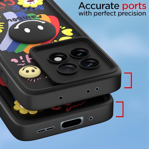 Image of Pikkme Back Cover for OnePlus 11R 5G | Soft Silicone| Cute Rainbow Smile & 3D Cartoon Flower Design | Shockproof Raised Camera Protection Bumper Case (Black)