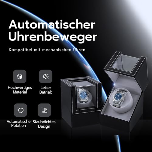 Mcbazel Automatik Uhrenbeweger 1 Uhr aus PU-Leder, leiser Watch Winder für Automatikuhren – Uhrenbeweger mit japanischem Motor, Batteriebetrieb oder Netzteil, schwarz