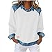 Juebong Trendy Long Sleeve Shirts for Women Denim Collar Patchwork Stitching Sweatshirt Casual Christmas Pullover Womens Tops Dressy Fashion 2025 Clothing with Jean Accents Sweatshirts Solid Color