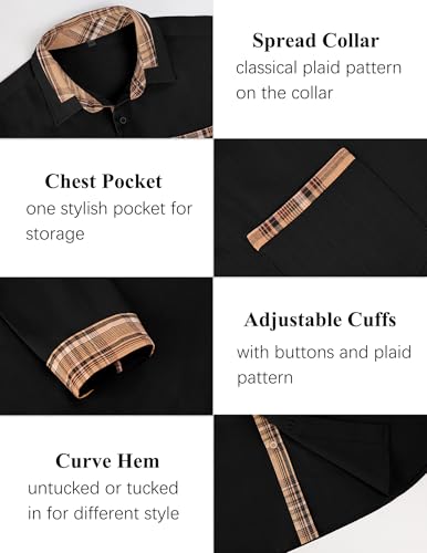 Vssjavun Mens Casual Dress Shirt Plaid Collar Long Sleeve Button Down Shirts Regular Fit Shirts4