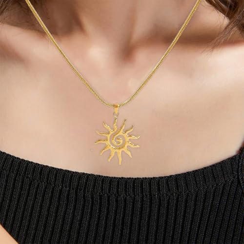 Wasserfeste Edelstahl Kette Sonne Damen, Kette Sonne Damen - Gold Vergoldet Halskette mit Sun Anhänger, Verstellbar Sonnenkette Goldkette Wasserfest für Frauen Mädchen Geschenke – Bild 5