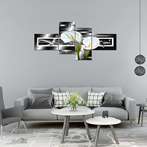 Calla Lily Wall Art,Large Abstract Grey Canvas Print 4 Piece Wall Painting Contemporary Modern Artwork Picture For Living Room Bedroom Wall Decoration Home Décor #TOP1