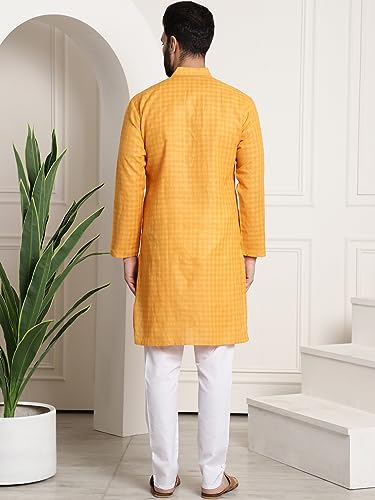 Image of SOJANYA (Since 1958 Men's Cotton Blend Checked Kurta and Churidar Pyjama Set