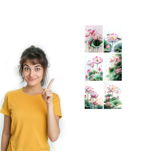 Image of SiddArtify Lotus Flower Wall Art Poster Print Set - Botanical Floral Decor for Bedroom Living Room Office - Set of 2-4x6 Inch - Board (Pack of 6) - Sticker (Pack of 6)