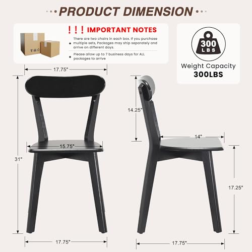 Image of HNY Farmhouse Solid Wood Dining Chairs Set of 4, Mid Century Modern Armless Kitchen & Dining Room Chairs with Curved Back, 300 LBS Capacity, Black for Home, Apartment