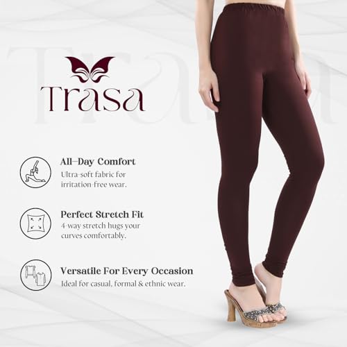 Image of TRASA Ultra Soft Cotton 4 Way Stretchable Churidar Solid Regular and Plus 20 Colours Leggings for Womens and Girls -Sizes :-M, L, XL, 2XL, 3XL, 4XL, 5XL, 6XL