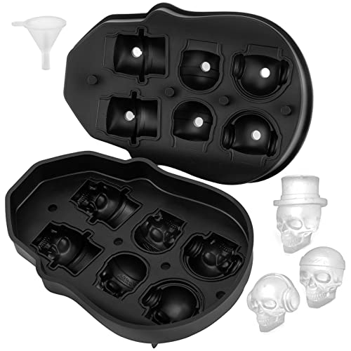 Vevor Skull Ice Cube Tray, 6-Grid Skull Ice Ball Maker, Flexible Black Silicone Ice Tray With Lid & Funnel, Skull Ice Cubes In 3 Distinct Patterns For Beverages & Chocolates On Parties & Holidays #TOP29