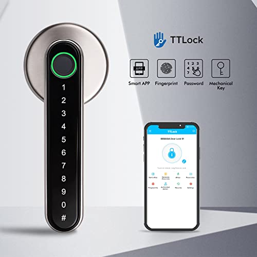 Kissty Smart Fingerprint Door Lock, Biometric Door Lock, Keyless Entry Door Lock With Handle Fingerprint Door Knobs Door Handle With Ttlock App For Bedroom Home Office Apartment Hotel Brushed Nickel #TOP6