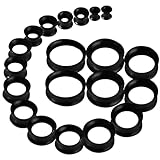 WINSENET 20Pcs Silicone Ear Gauges 2G-25mm Flexible Ear Tunnels Gauges Soft Expander Stretching Ear Plugs Tunnels Black Earring Piercings Jewelry for Men Women Thin Silicone Black