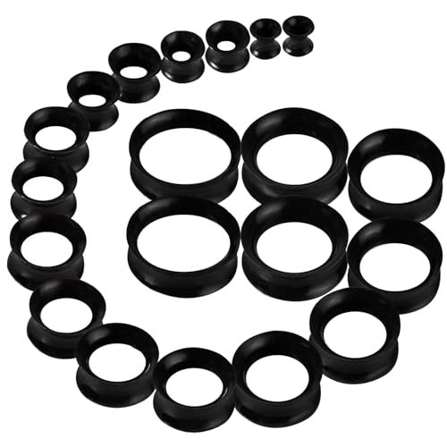 WINSENET 20Pcs Silicone Ear Gauges 2G-25mm Flexible Ear Tunnels Gauges Soft Expander Stretching Ear Plugs Tunnels Black Earring Piercings Jewelry for Men Women Thin Silicone Black