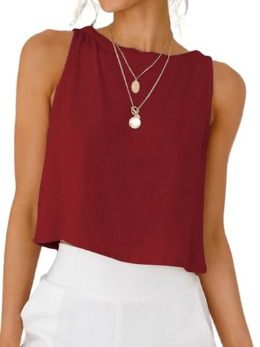 Image of IDEALSANXUN Womens Linen Crop Tank Tops 2026 Spring Summer Sleeveless Tops
