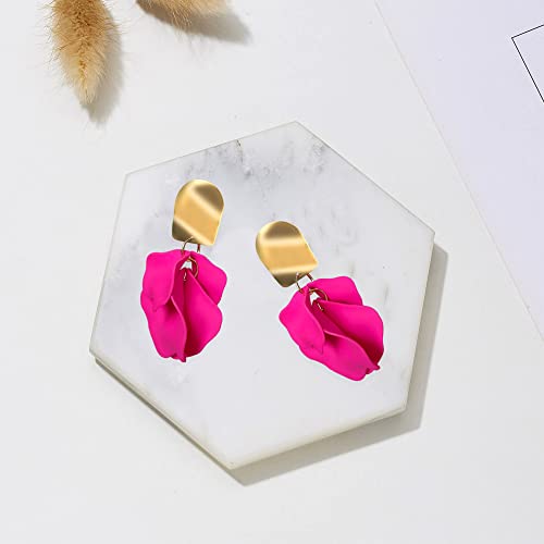 Guoxiaomei Chic Elegant Boho Red Rose Petal Dangle Resin Earrings Drop Acrylic Tiered Matte Flower Earrings Statement Exaggerated Floral Tassel Earrings For Women And Girls (Rose Red) #TOP5