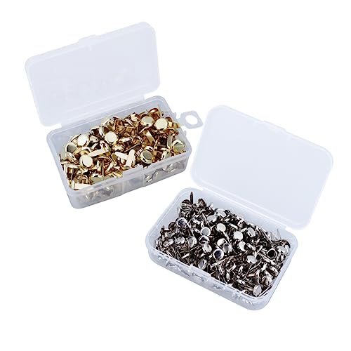 HOMSFOU 500Pcs Electroplated Brad Fasteners Round Metal Brads Silver Gold for Crafts Projects Scrapbooking Office Use Includes Storage Boxes