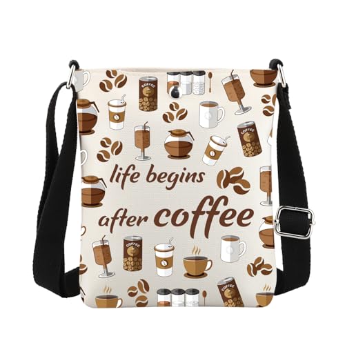 MBMSO Coffee Crossbody Bag Coffee Lovers Gifts for Coffee Barista Coffee Themed Bag Life Begins After Coffee Cross Body Purse