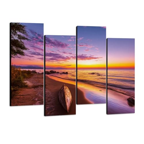 4 Pcs Canvas Wall Art Lake Malawi sunset Kande beach Photo Prints Realism Stretched and Framed Artworks Modern Wall Decor for Living Room Bedroom Office