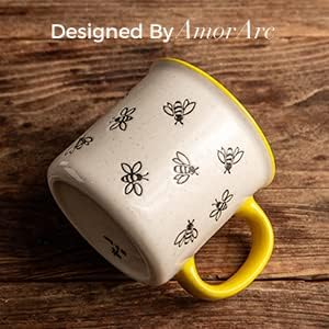 AmorArc 22 OZ Large Ceramic Coffee Mugs, Oversized Soup Cups With Big Handle for Men Women Dad Mom, Big Mug With Textured Bees Patterns for Office & Home -Microwave Safe, 2 Pcs - Image 5