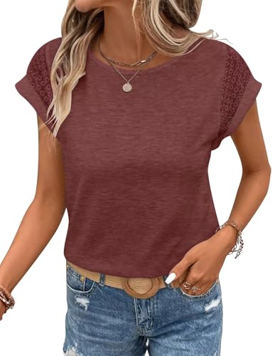 Image of Bliwov Womens Tops Lace Cap Sleeve T Shirts,Cute Trendy Casual,Beach Vacation Outfits,Summer Spring Fashion Clothes