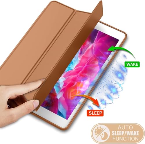 Image of Printme iPad 9.7 Case (2018 /2017 Model, 6th /5th Generation), Smart Cover with Pencil Holder and Soft Baby Skin Silicone Back and Full Body Protection, Auto Wake /Sleep Cover (Dark Brown)