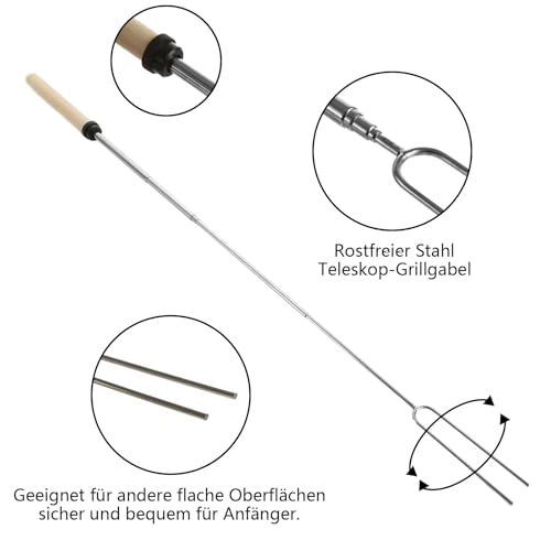 Grillspieße Teleskop Marshmallow, 8 Stück Roasting Sticks Edelstahl Ausziehbar 31-81cm, Stockbrot und Marshmallow Spieße für Camping, Lagerfeuer, Gartenparty