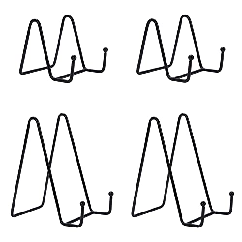 Jesustree Supports de Plaque pour Affichage, Chevalet Présentoir de Fer, Support Assiette Decorative pour Photo, Cadres Image, Livre, Tableaux, Pièces d’Art- 3 et 6 Pouces, Noir (4 Pièces)