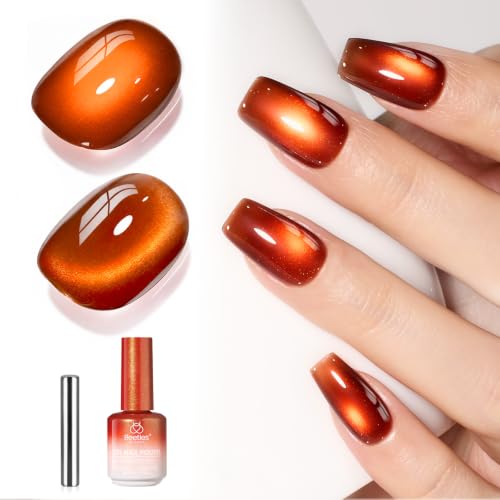 Image of Beetles Caramel Gold Cat Eye Gel Nail Polish - 15ML Amber Brown Glass Cat Eye Magnetic Gel Polish with Magnet Golden Orange Brown Gel Polish for Fall Nails Soak Off UV Nail Art Gift