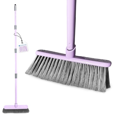 Image of Sweeping Brush Indoor Broom - Long Handle Floor Cleaner Soft Bristles Hair Brush - Perfect use for Kitchen Bedroom Living Room Garage House Floors - Lilac