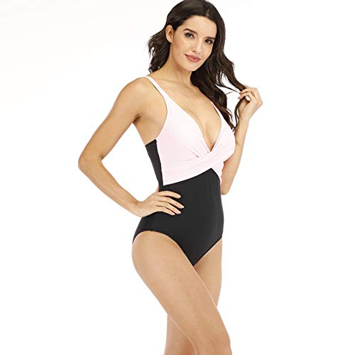 Women One Piece Swimsuits Criss Cross High Waisted V-Neck Athletic Training Bathing Suits Tummy Control Swimwear (Pink, Xl) #TOP4