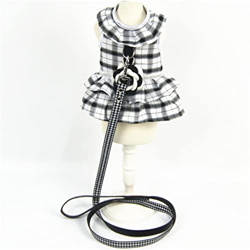 Conjunto de arnés y Correa de Vestir para Perros y Gatos de Princesa Hechos a Mano, Chaleco de arnés para Mascotas a Cuadros Negros, Cuerda de Entrenamiento, Accesorios para Perros pequeños
